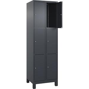 C+P Lockerkast Classic PLUS, 2 compartimenten, grijs, b = 600 mm, 6 vakken, met voeten