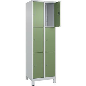 C+P Lockerkast Classic PLUS, 2 compartimenten, lichtgrijs / resedagroen, b = 600 mm, 6 vakken, met voeten