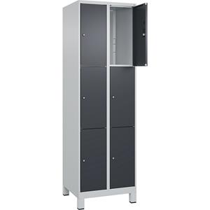 C+P Lockerkast Classic PLUS, 2 compartimenten, lichtgrijs / grijs, b = 600 mm, 6 vakken, met voeten