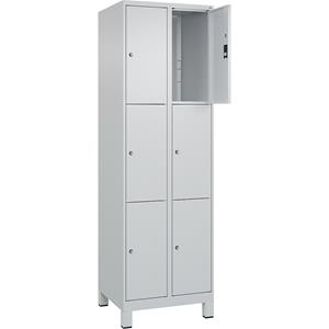 C+P Lockerkast Classic PLUS, 2 compartimenten, lichtgrijs, b = 600 mm, 6 vakken, met voeten