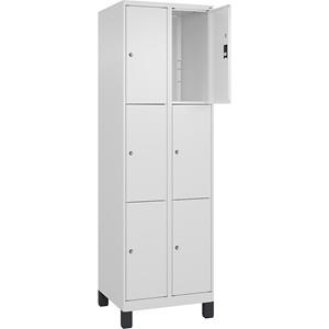 C+P Lockerkast Classic PLUS, 2 compartimenten, verkeerswit, b = 600 mm, 6 vakken, met voeten