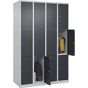 C+P Lockerkast Classic PLUS, 4 compartimenten, lichtgrijs / grijs, b = 1200 mm, 12 vakken, met voetdoppen