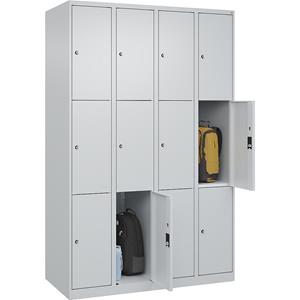 C+P Lockerkast Classic PLUS, 4 compartimenten, lichtgrijs, b = 1200 mm, 12 vakken, met voetdoppen