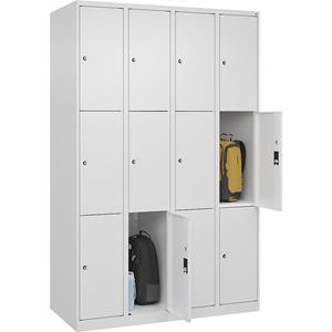 C+P Lockerkast Classic PLUS, 4 compartimenten, verkeerswit, b = 1200 mm, 12 vakken, met voetdoppen