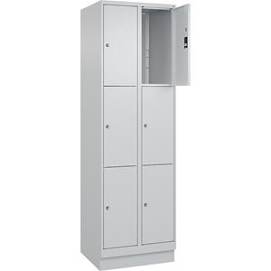 C+P Lockerkast Classic PLUS, 2 compartimenten, lichtgrijs, b = 600 mm, 6 vakken, met bodemsokkel