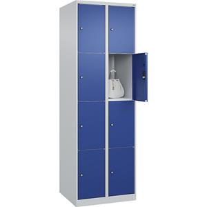 C+P Lockerkast Classic PLUS, 2 compartimenten, lichtgrijs / gentiaanblauw, b = 600 mm, 8 vakken, met voetdoppen