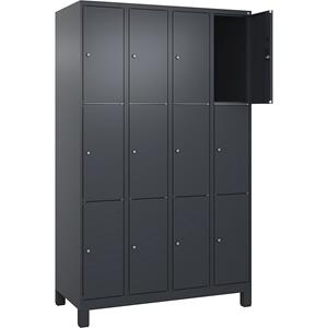 C+P Lockerkast Classic PLUS, 4 compartimenten, grijs, b = 1200 mm, 12 vakken, met voeten