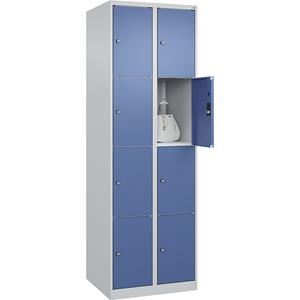 C+P Lockerkast Classic PLUS, 2 compartimenten, lichtgrijs / verblauw, b = 600 mm, 8 vakken, met voetdoppen