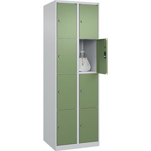 C+P Lockerkast Classic PLUS, 2 compartimenten, lichtgrijs / resedagroen, b = 600 mm, 8 vakken, met voetdoppen