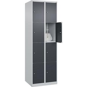 C+P Lockerkast Classic PLUS, 2 compartimenten, lichtgrijs / grijs, b = 600 mm, 8 vakken, met voetdoppen