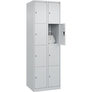 C+P Lockerkast Classic PLUS, 2 compartimenten, lichtgrijs, b = 600 mm, 8 vakken, met voetdoppen