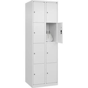 C+P Lockerkast Classic PLUS, 2 compartimenten, verkeerswit, b = 600 mm, 8 vakken, met voetdoppen