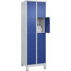 C+P Lockerkast Classic PLUS, 2 compartimenten, lichtgrijs / gentiaanblauw, b = 600 mm, 8 vakken, met voeten