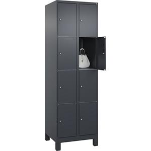 C+P Lockerkast Classic PLUS, 2 compartimenten, grijs, b = 600 mm, 8 vakken, met voeten