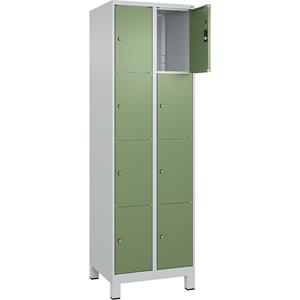 C+P Lockerkast Classic PLUS, 2 compartimenten, lichtgrijs / resedagroen, b = 600 mm, 8 vakken, met voeten