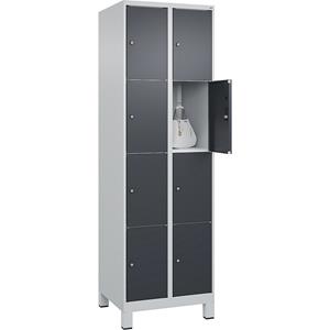 C+P Lockerkast Classic PLUS, 2 compartimenten, lichtgrijs / grijs, b = 600 mm, 8 vakken, met voeten