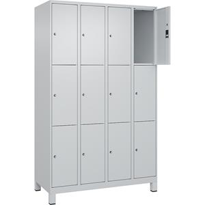 C+P Lockerkast Classic PLUS, 4 compartimenten, lichtgrijs, b = 1200 mm, 12 vakken, met voeten