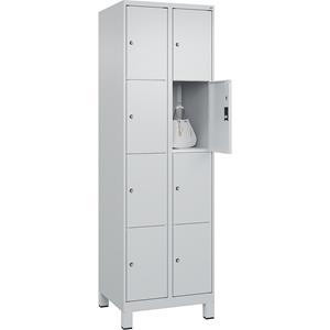 C+P Lockerkast Classic PLUS, 2 compartimenten, lichtgrijs, b = 600 mm, 8 vakken, met voeten