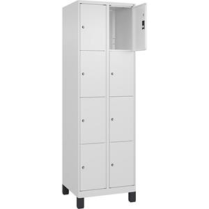 C+P Lockerkast Classic PLUS, 2 compartimenten, verkeerswit, b = 600 mm, 8 vakken, met voeten