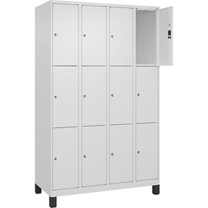 C+P Lockerkast Classic PLUS, 4 compartimenten, verkeerswit, b = 1200 mm, 12 vakken, met voeten