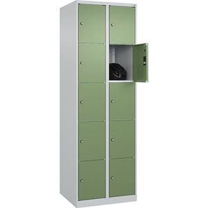 C+P Lockerkast Classic PLUS, 2 compartimenten, lichtgrijs / resedagroen, b = 600 mm, 10 vakken, met voetdoppen