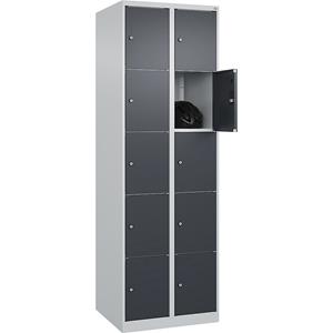 C+P Lockerkast Classic PLUS, 2 compartimenten, lichtgrijs / grijs, b = 600 mm, 10 vakken, met voetdoppen