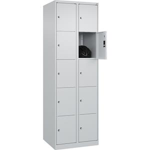 C+P Lockerkast Classic PLUS, 2 compartimenten, lichtgrijs, b = 600 mm, 10 vakken, met voetdoppen