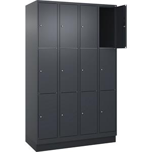 C+P Lockerkast Classic PLUS, 4 compartimenten, grijs, b = 1200 mm, 12 vakken, met bodemsokkel