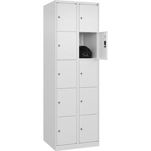 C+P Lockerkast Classic PLUS, 2 compartimenten, verkeerswit, b = 600 mm, 10 vakken, met voetdoppen