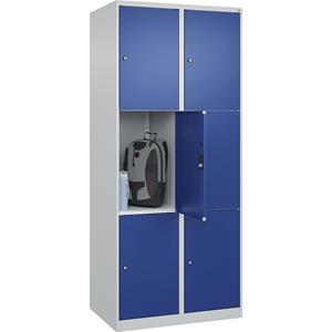 C+P Lockerkast Classic PLUS, 2 compartimenten, lichtgrijs / gentiaanblauw, b = 800 mm, 6 vakken, met voetdoppen