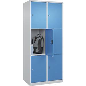 C+P Lockerkast Classic PLUS, 2 compartimenten, lichtgrijs / lichtblauw, b = 800 mm, 6 vakken, met voetdoppen