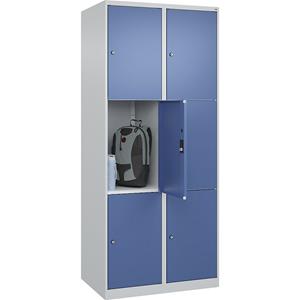 C+P Lockerkast Classic PLUS, 2 compartimenten, lichtgrijs / verblauw, b = 800 mm, 6 vakken, met voetdoppen