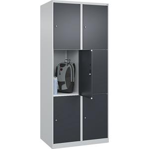 C+P Lockerkast Classic PLUS, 2 compartimenten, lichtgrijs / grijs, b = 800 mm, 6 vakken, met voetdoppen