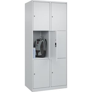 C+P Lockerkast Classic PLUS, 2 compartimenten, lichtgrijs, b = 800 mm, 6 vakken, met voetdoppen