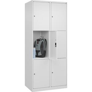 C+P Lockerkast Classic PLUS, 2 compartimenten, verkeerswit, b = 800 mm, 6 vakken, met voetdoppen