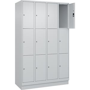 C+P Lockerkast Classic PLUS, 4 compartimenten, lichtgrijs, b = 1200 mm, 12 vakken, met bodemsokkel