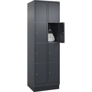 C+P Lockerkast Classic PLUS, 2 compartimenten, grijs, b = 600 mm, 8 vakken, met bodemsokkel