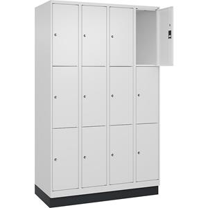 C+P Lockerkast Classic PLUS, 4 compartimenten, verkeerswit, b = 1200 mm, 12 vakken, met bodemsokkel