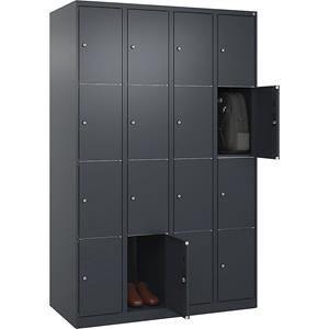 C+P Lockerkast Classic PLUS, 4 compartimenten, grijs, b = 1200 mm, 16 vakken, met voetdoppen