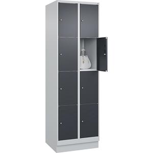 C+P Lockerkast Classic PLUS, 2 compartimenten, lichtgrijs / grijs, b = 600 mm, 8 vakken, met bodemsokkel