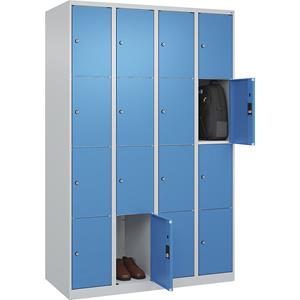 C+P Lockerkast Classic PLUS, 4 compartimenten, lichtgrijs / lichtblauw, b = 1200 mm, 16 vakken, met voetdoppen