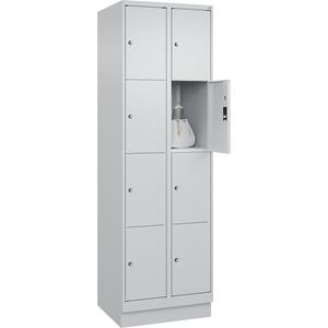 C+P Lockerkast Classic PLUS, 2 compartimenten, lichtgrijs, b = 600 mm, 8 vakken, met bodemsokkel