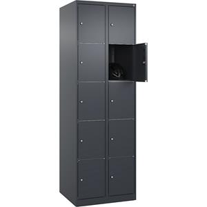 C+P Lockerkast Classic PLUS, 2 compartimenten, grijs, b = 600 mm, 10 vakken, met voetdoppen