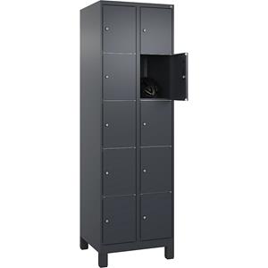 C+P Lockerkast Classic PLUS, 2 compartimenten, grijs, b = 600 mm, 10 vakken, met voeten