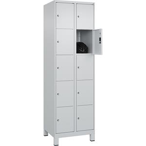 C+P Lockerkast Classic PLUS, 2 compartimenten, lichtgrijs, b = 600 mm, 10 vakken, met voeten