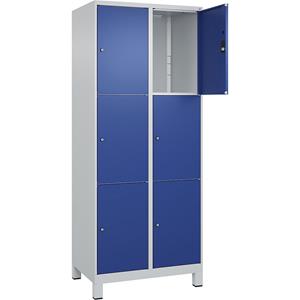 C+P Lockerkast Classic PLUS, 2 compartimenten, lichtgrijs / gentiaanblauw, b = 800 mm, 6 vakken, met voeten