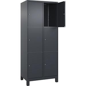 C+P Lockerkast Classic PLUS, 2 compartimenten, grijs, b = 800 mm, 6 vakken, met voeten