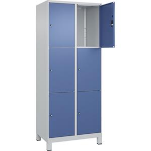 C+P Lockerkast Classic PLUS, 2 compartimenten, lichtgrijs / verblauw, b = 800 mm, 6 vakken, met voeten