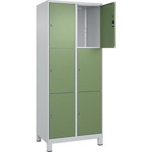 C+P Lockerkast Classic PLUS, 2 compartimenten, lichtgrijs / resedagroen, b = 800 mm, 6 vakken, met voeten