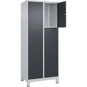 C+P Lockerkast Classic PLUS, 2 compartimenten, lichtgrijs / grijs, b = 800 mm, 6 vakken, met voeten